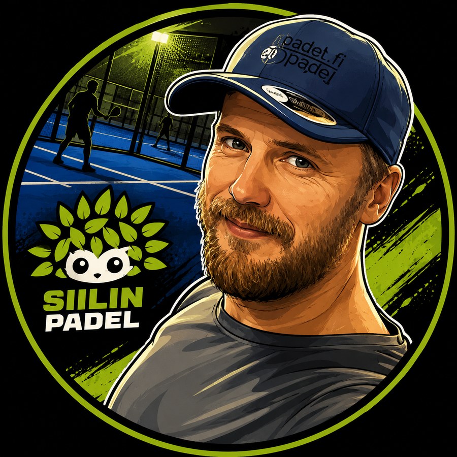 Marko Eskola – Siilin Padel ry:n hallituksen varajäsen, brändityylinen muotokuva padel-mailan kanssa