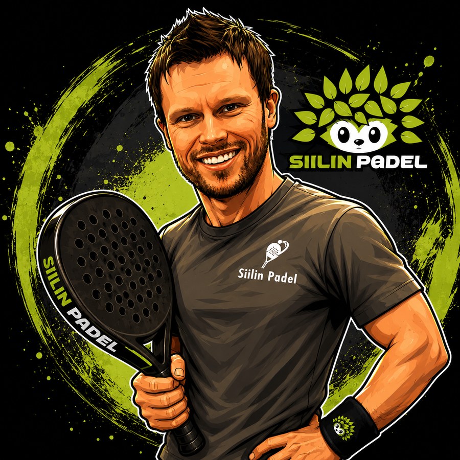 Petteri Pucilowski – Siilin Padel ry:n puheenjohtaja, brändityylinen muotokuva padel-mailan kanssa
